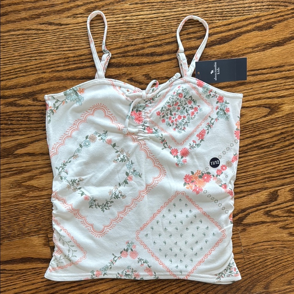 Abercrombie Kids White and Pink Ruched Camisole